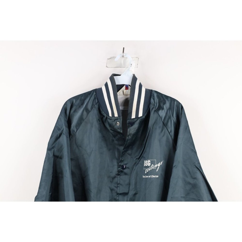 Vintage 80s Streetwear Mens Xl Lined Lumber Yard Satin Bomber Jacket Blue Usa View 2